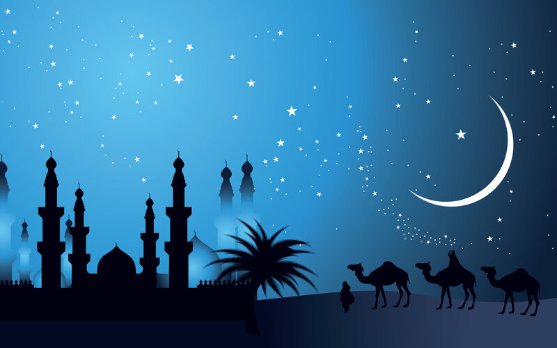 Camel Caravan at Night