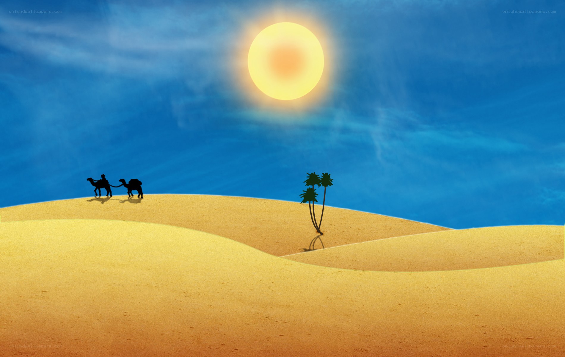 Camel caravan in desert