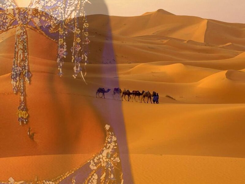 Camel caravan in desert