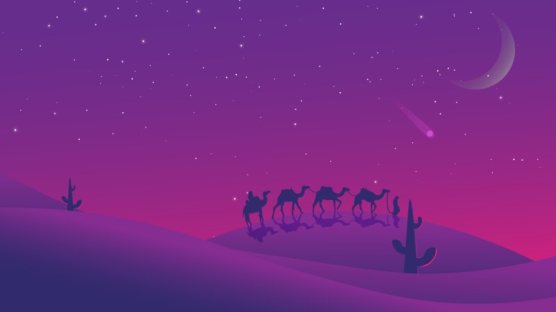 Camel Caravan in Desert — Purple