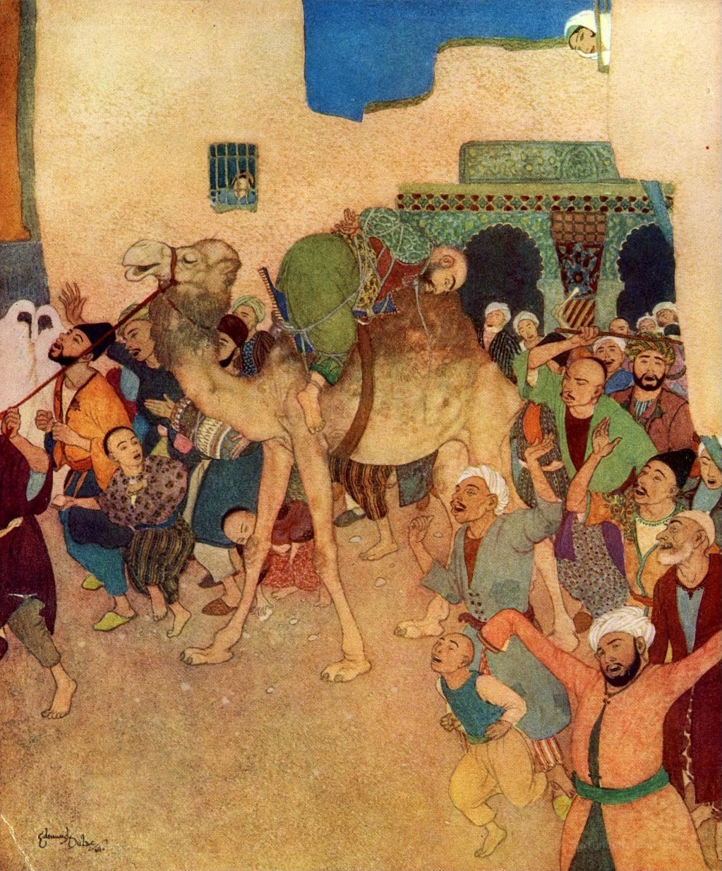Camel in a bustling market