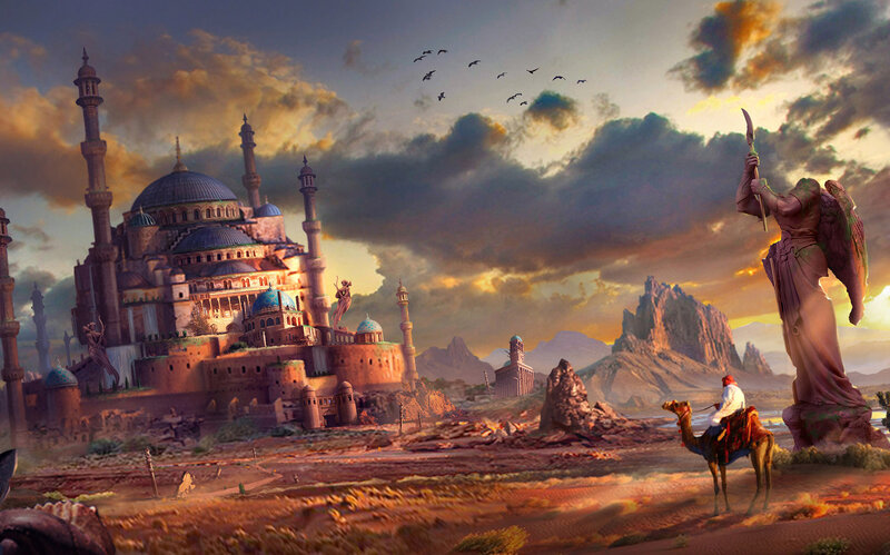 Camel Rider in Desert — Orange
