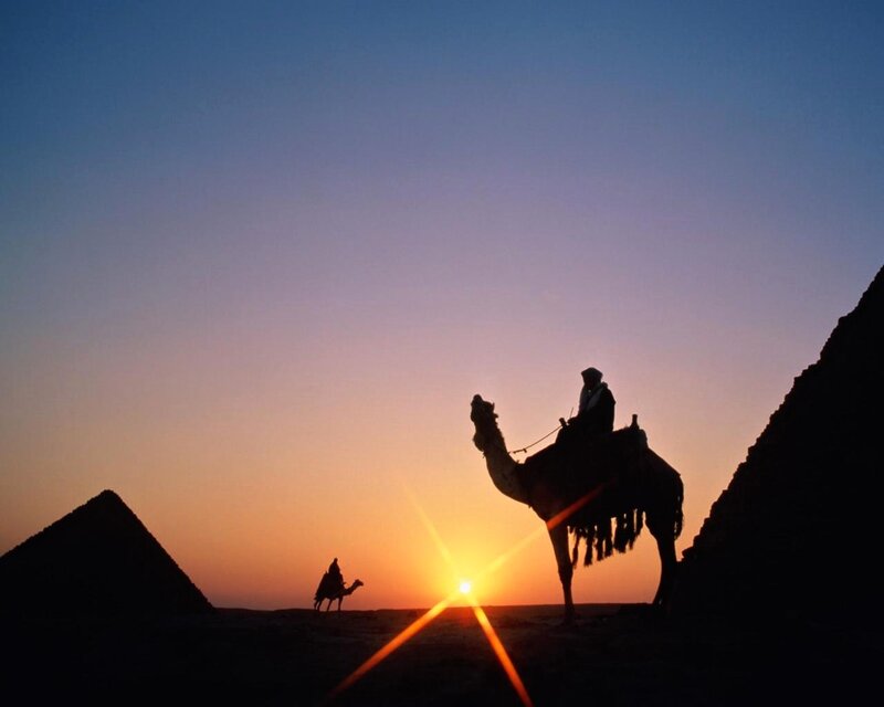 Camel Riders at Sunset — Blue