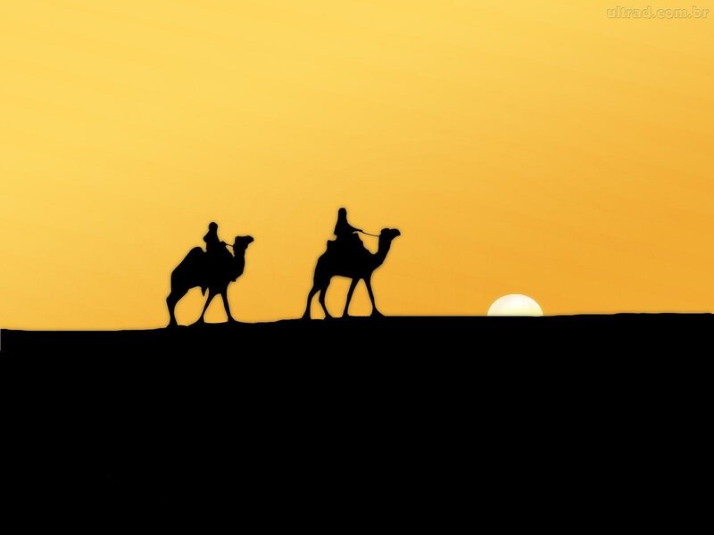 Camel Riders at Sunset — Yellow