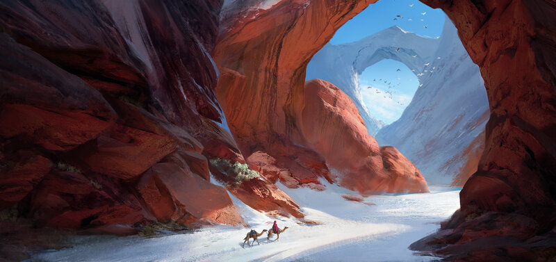 Camels in Canyon — Red