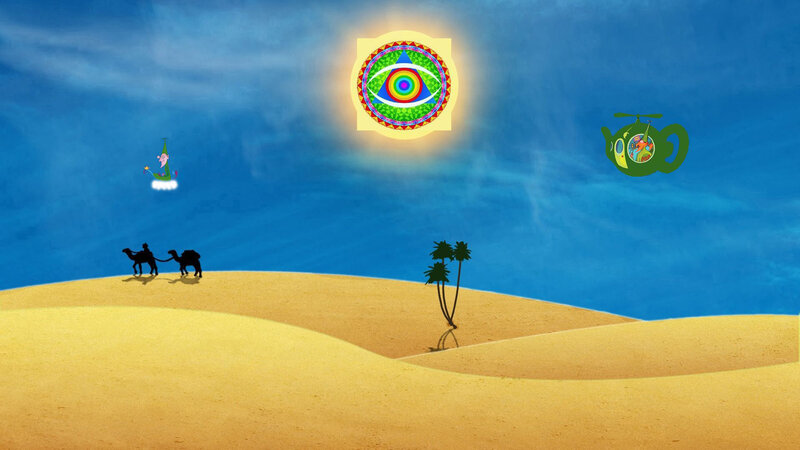Camels in Desert — Blue, Dreamlike