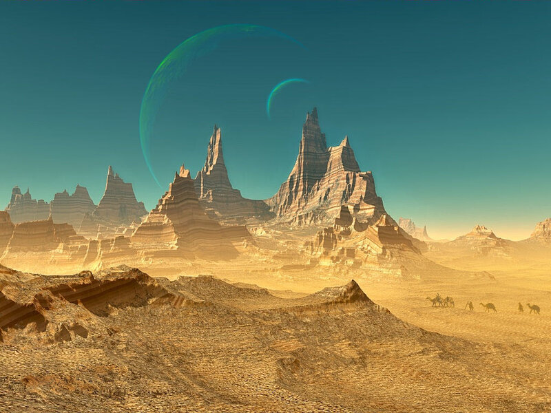 Camels in Desert — Brown, Desolate