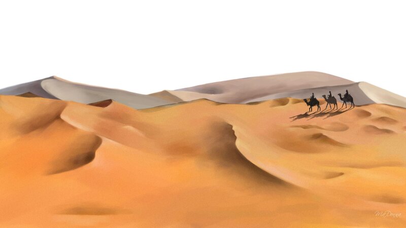 Camels in Desert — Orange