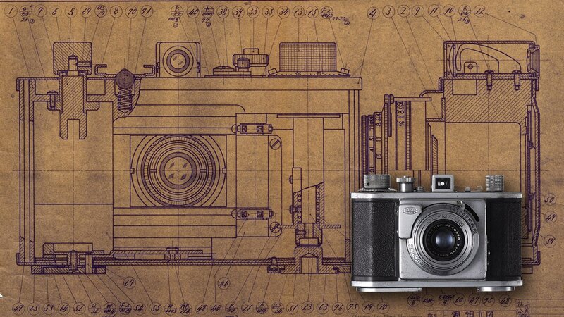 Camera blueprint and vintage camera