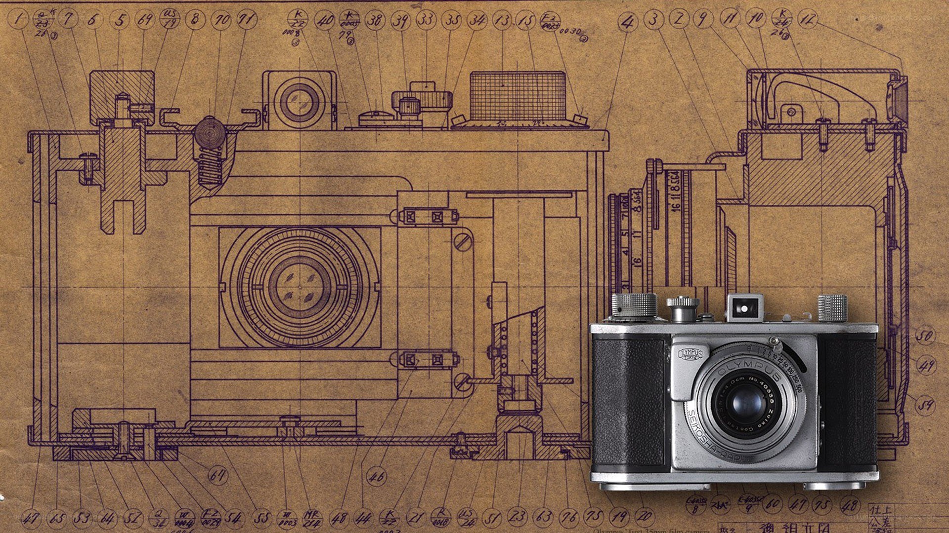 Camera blueprint and vintage camera