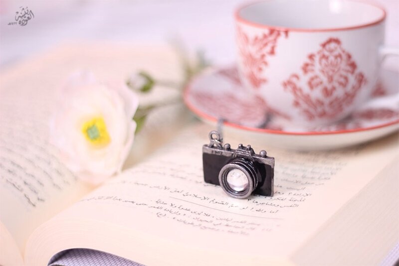 Camera Charm on Book — White