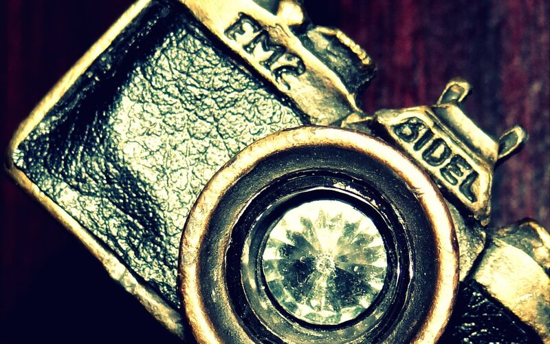 camera charm with gemstone