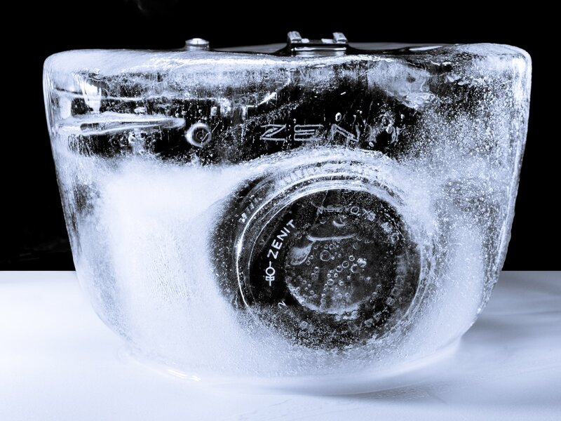 Camera in Ice Block