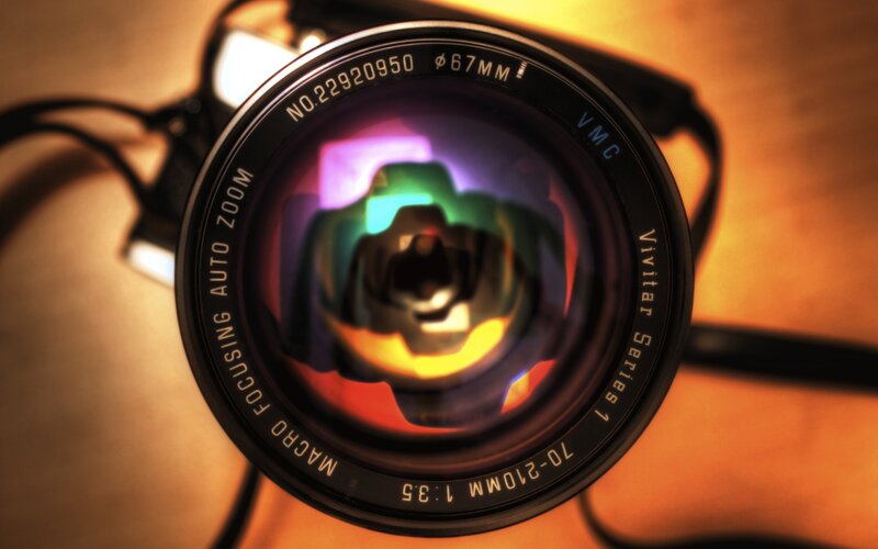 Camera Lens Close-up — Black, Dramatic, Photograph, Reflection
