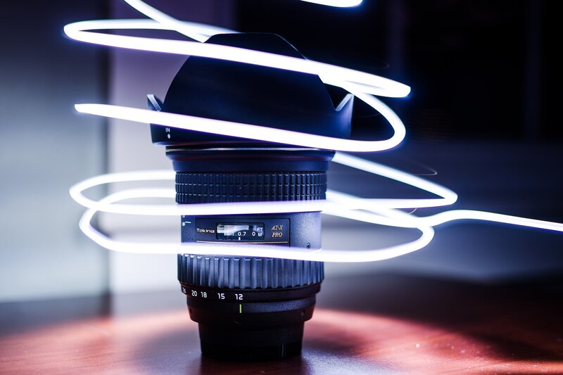 camera lens with light trails