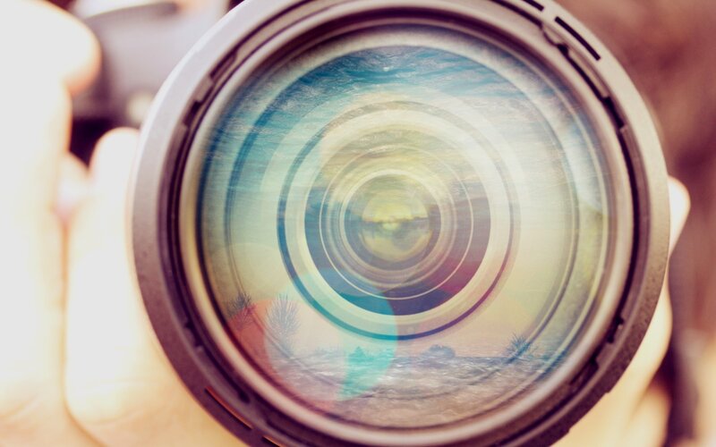 Camera Lens with Reflection — Blue
