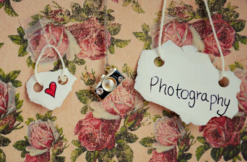 Camera Necklace on Floral Paper