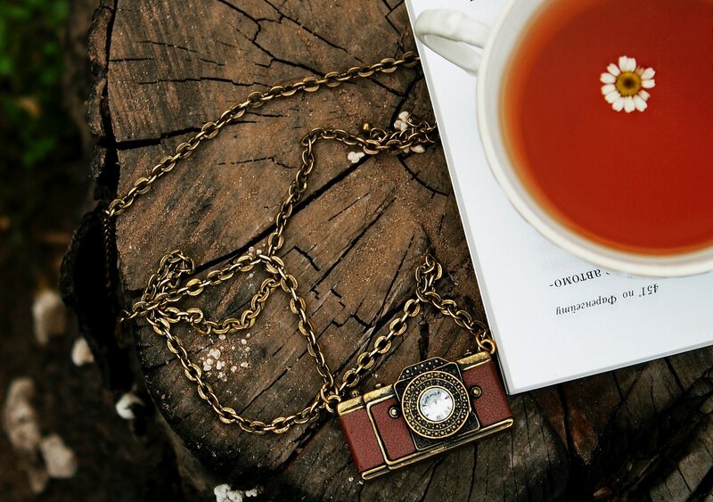 Camera Necklace on Wood