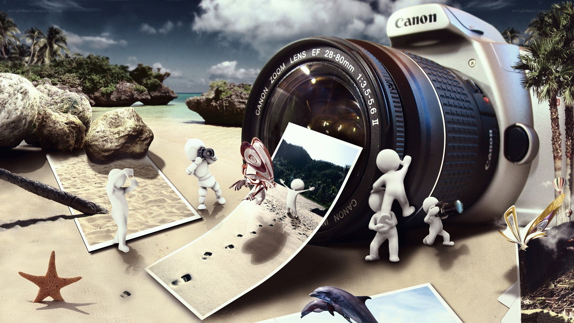 Camera on a beach with mini figures