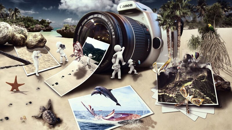 camera on a tropical beach