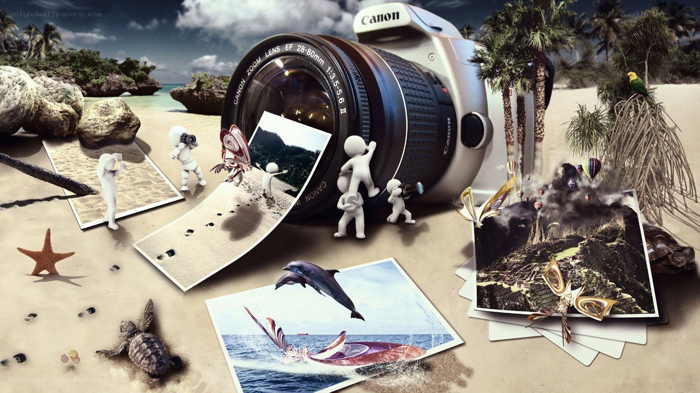 camera on a tropical beach