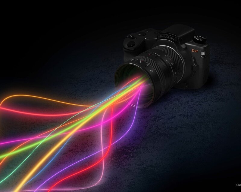 Camera with colorful light beams