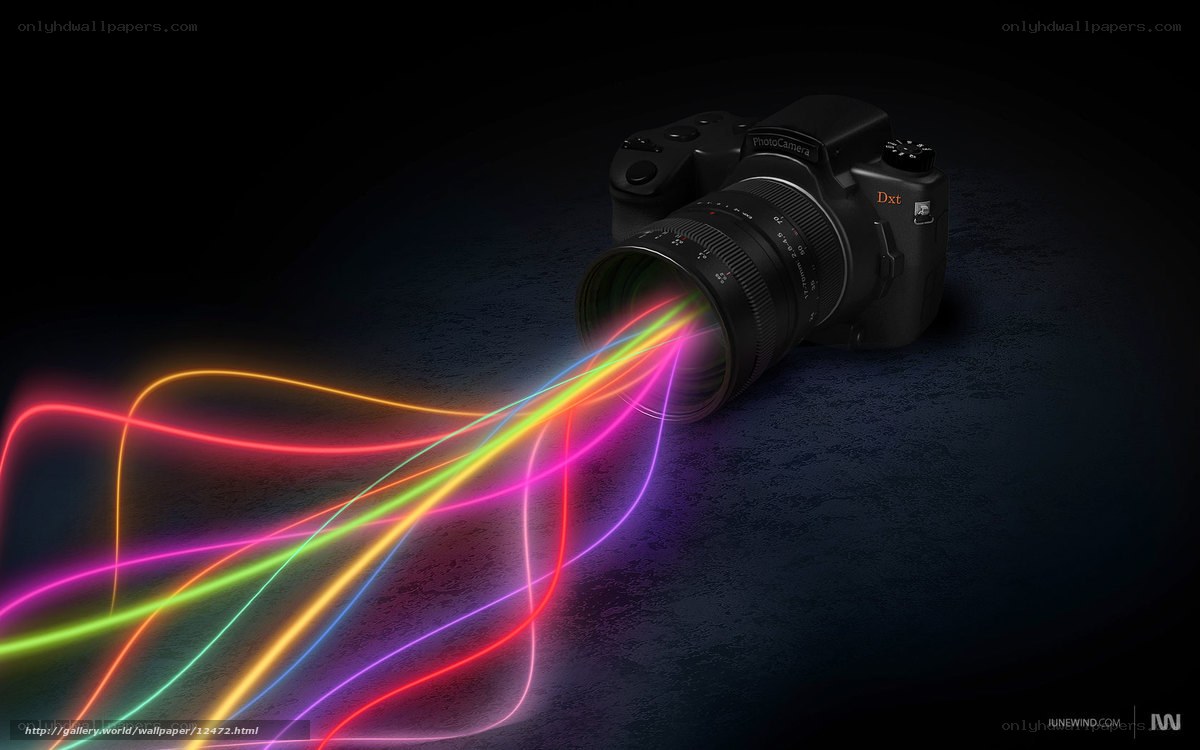 camera with colorful light trails