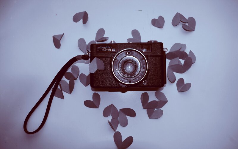 camera with heart decorations