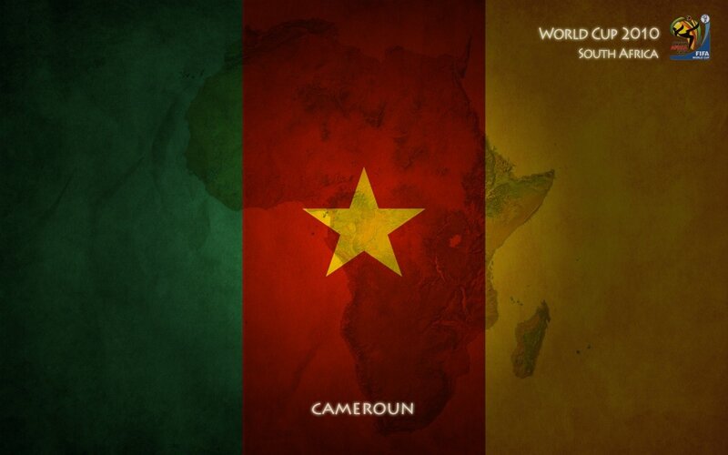 Cameroon flag with Africa map