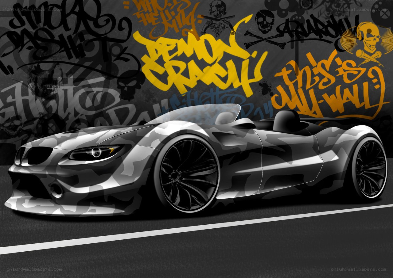 camo car on graffiti wall