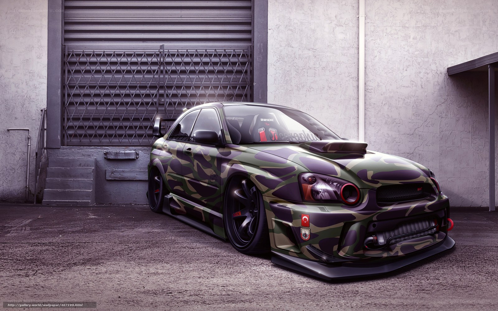 camouflage car in garage