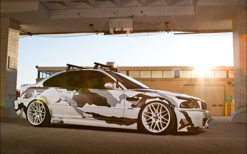 Camouflage Car under Overpass — White