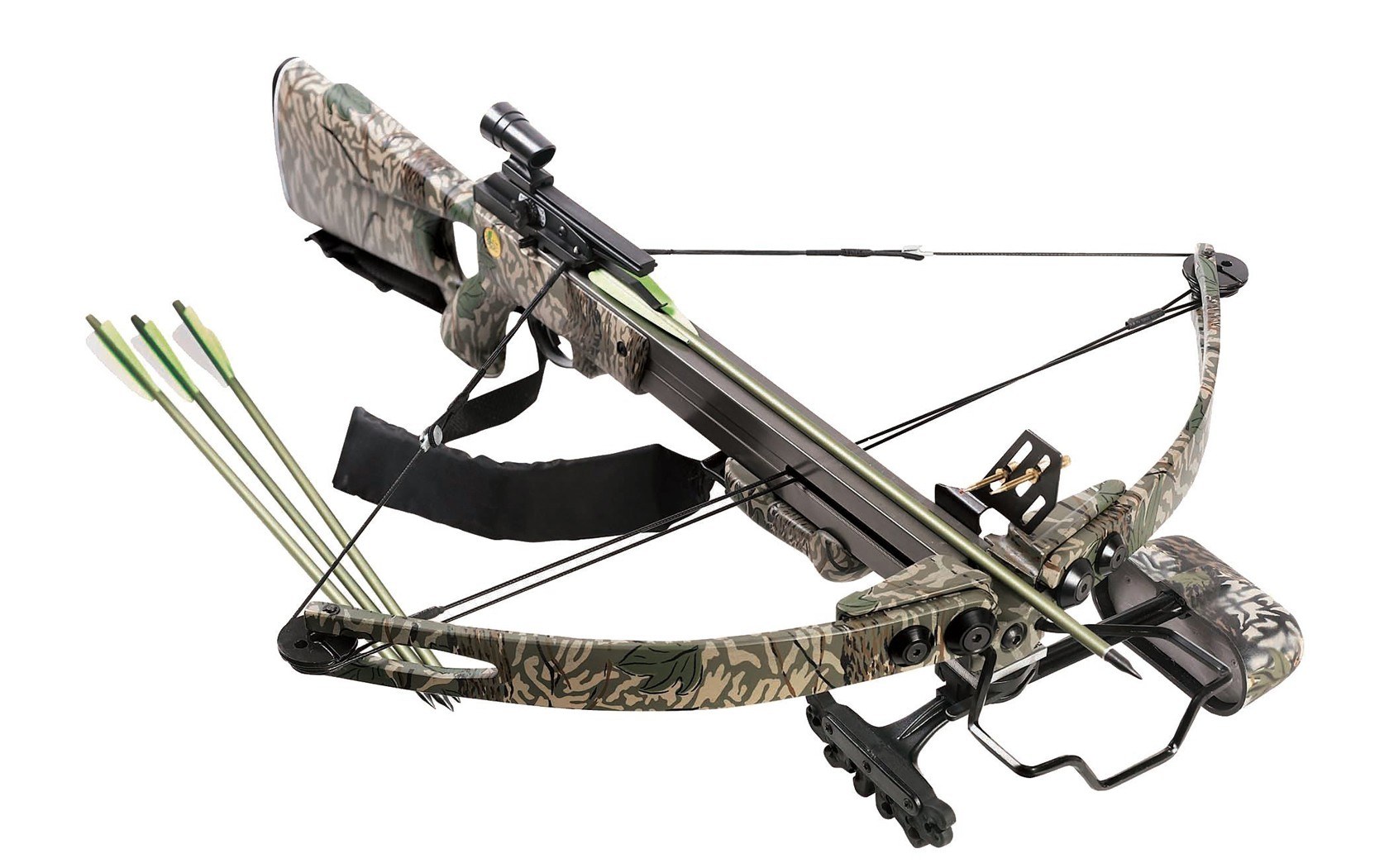 camouflage crossbow with arrows