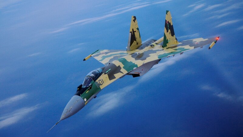 Camouflage Fighter Jet — Blue, Dramatic, Photograph, Sky