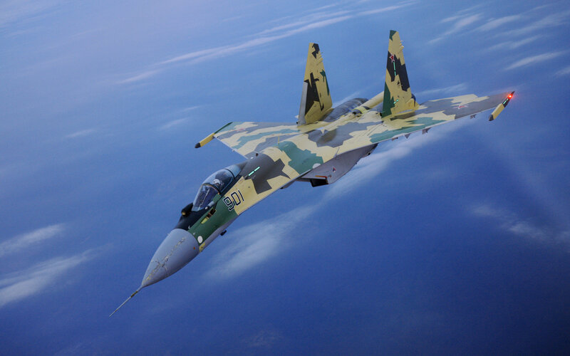 Camouflage Fighter Jet — Blue, Dramatic