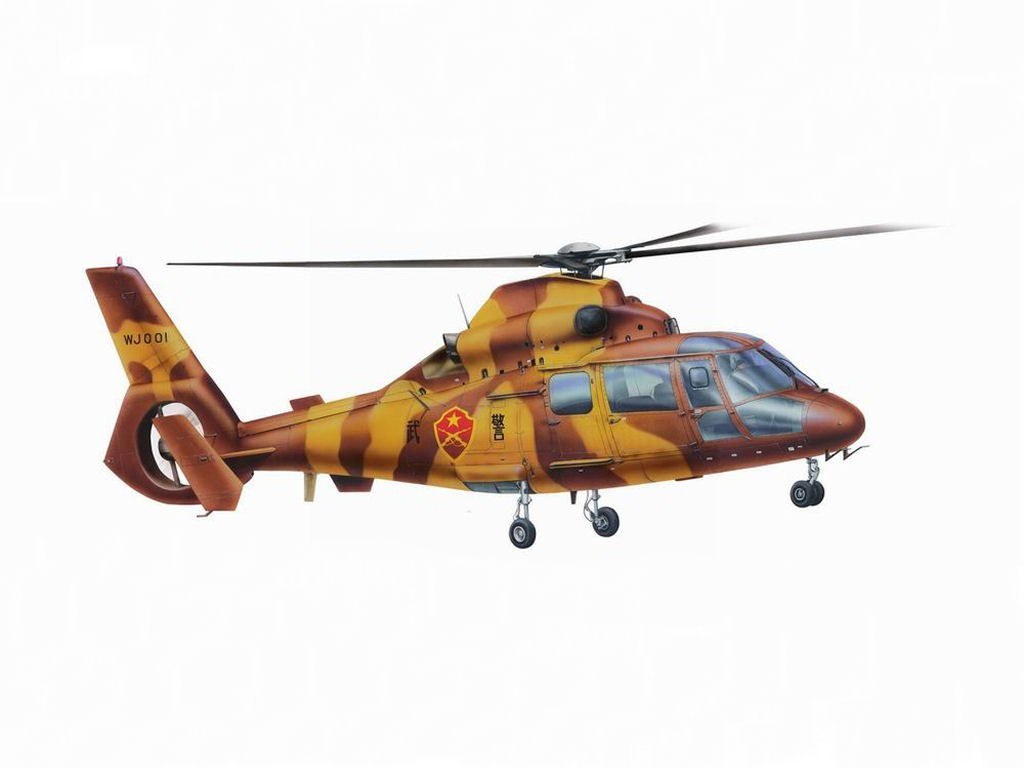 camouflage helicopter in flight