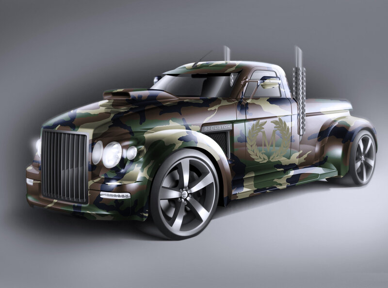 camouflage pickup truck