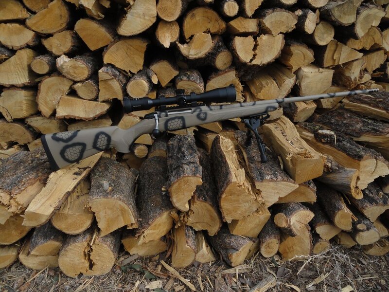 Camouflage Rifle on Woodpile