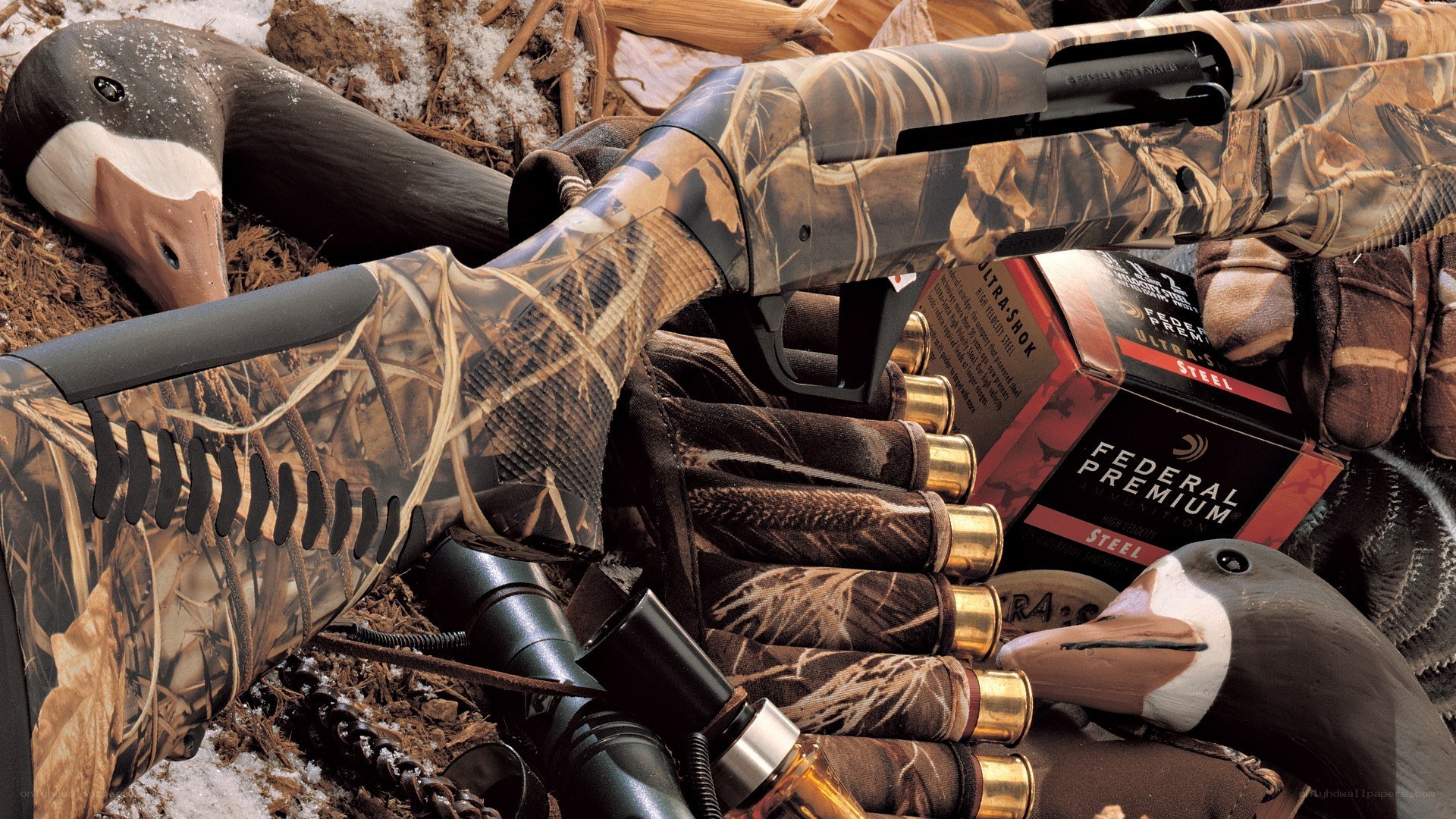 Camouflage shotgun with ammunition