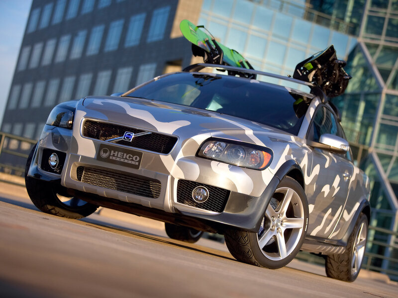 Camouflage Volvo C30 with snowboards