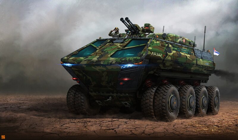 Camouflaged Armored Vehicle — Green, Dramatic