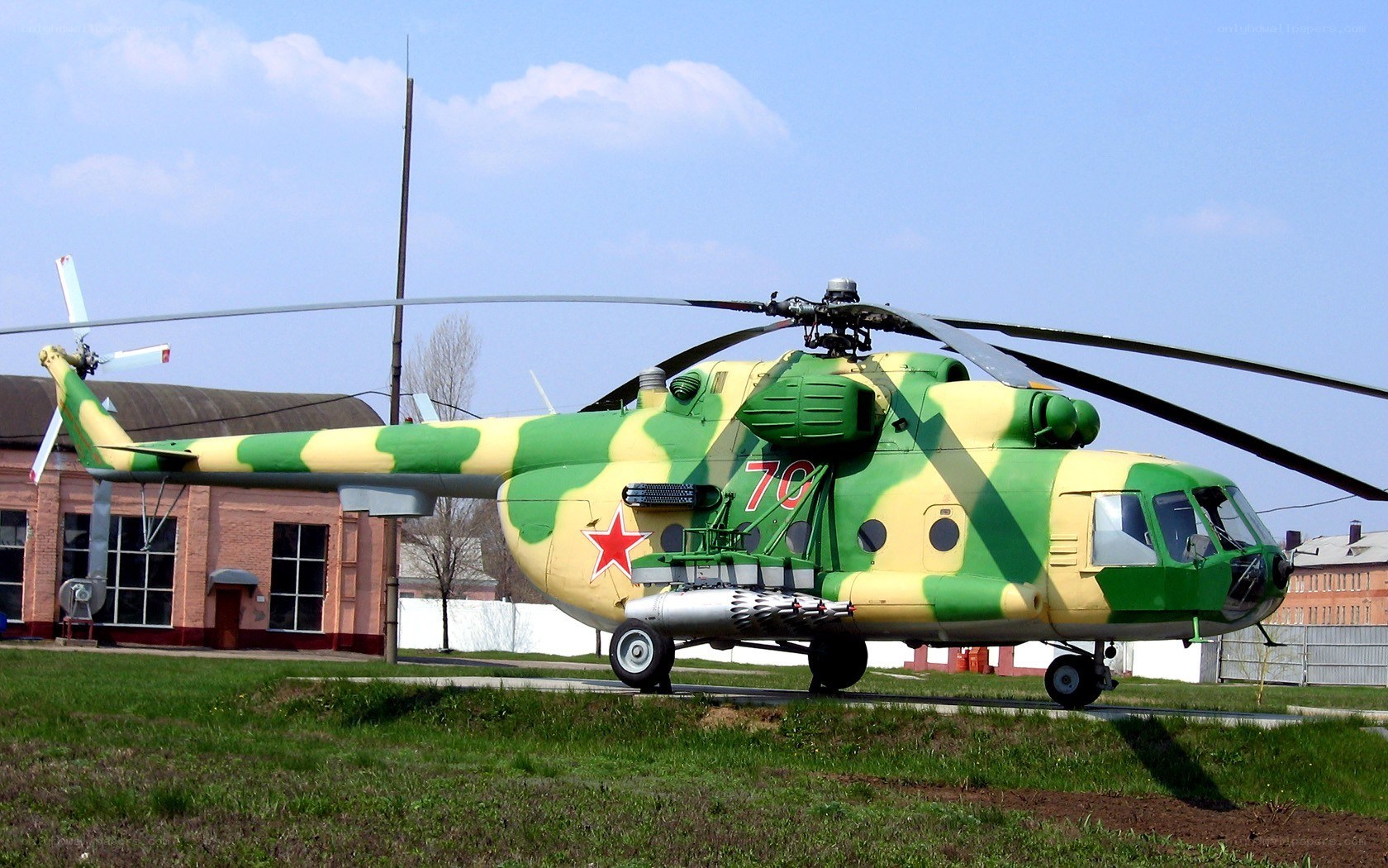 Camouflaged military helicopter