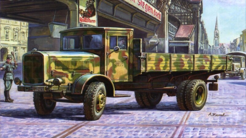 Camouflaged Military Truck — Green, Dramatic