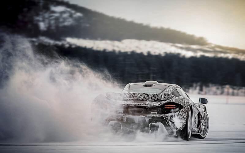 Camouflaged Sports Car — White, Dramatic, Winter