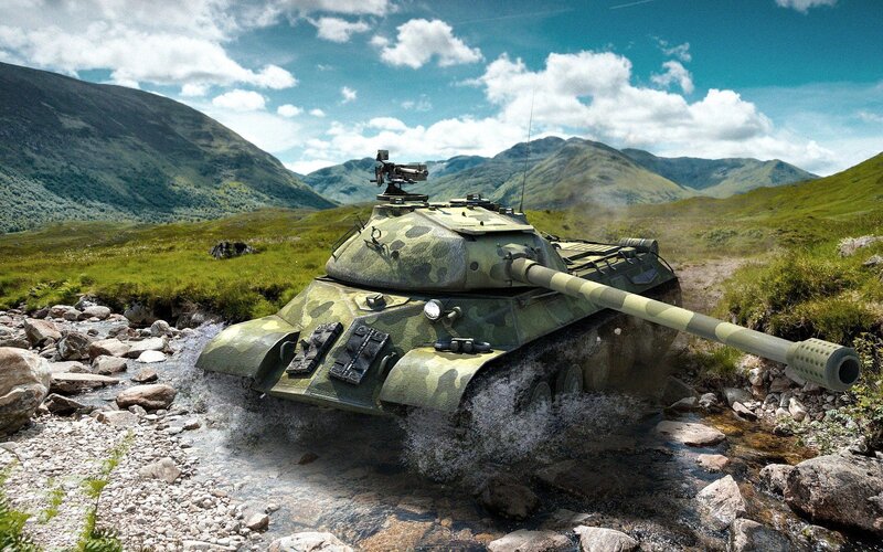 Camouflaged Tank Crossing Stream