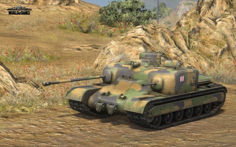 Camouflaged tank in a rocky landscape
