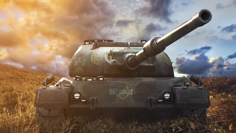 Camouflaged Tank in Field — Green, Dramatic, Sunset