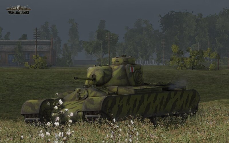 Camouflaged Tank in Field — Green, Overcast, 3d Render