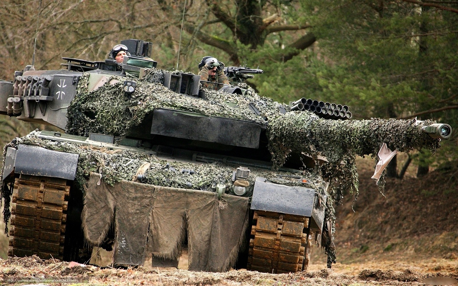 Camouflaged tank in forest