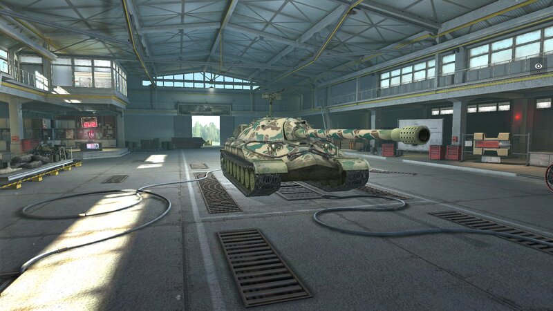 Camouflaged Tank in Hangar